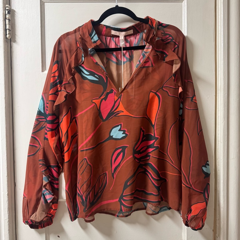 Hutch V-Neck Ruffle Hayes Top Rust Floral Top NWT - Picture 4 of 10